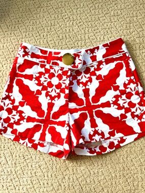 Elizabeth McKay Deep Orange and White with Gold Button Size 0 Short